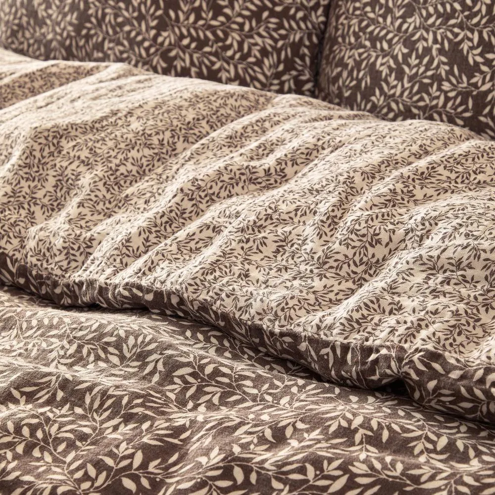 Yard Perrie Leaf Muslin 100% Cotton Duvet Cover Set in Chocolate 4