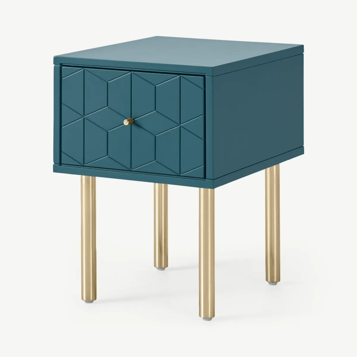 Hedra Bedside Table, Teal and Brass