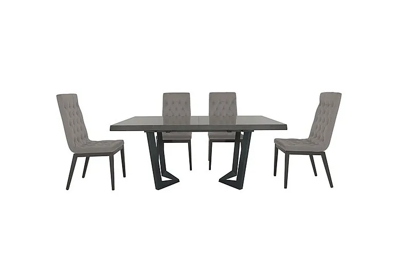 Palazzo 160cm Extending Dining Table in Silver Birch with 4 Capitonne Buttoned Chairs - Scarlet Silver