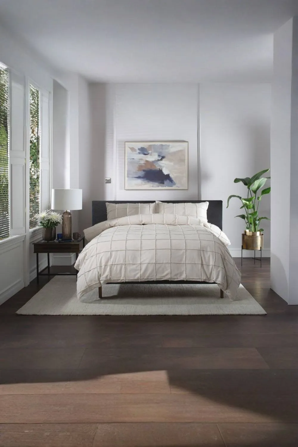 The Lyndon Company Square Up Grid 100% Cotton Tufted Supersoft Duvet Cover Set | Deyongs 1846 in Natural 1
