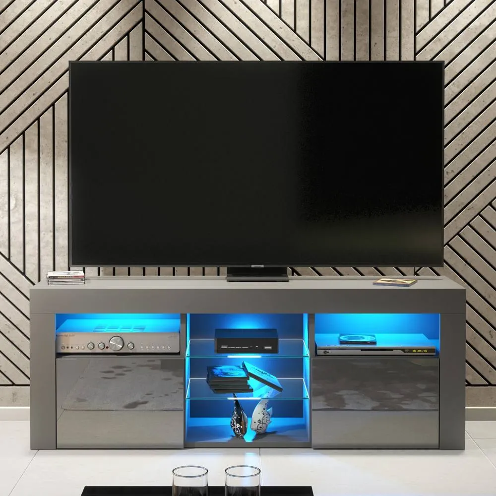 Creative Furniture Pulse TV Unit 145cm - Dark Grey with Gloss Doors & LED Lights