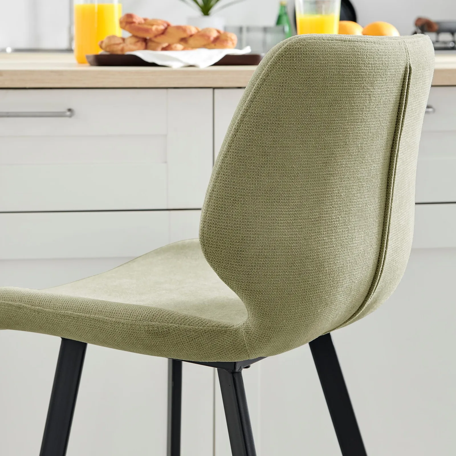 FurnitureboxUK Nyla Set of 2 Fabric Black Leg Counter Stools in Light Green 4
