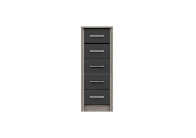 Euston 5 Drawer Narrow Chest - Grey Oak/Graphite Gloss