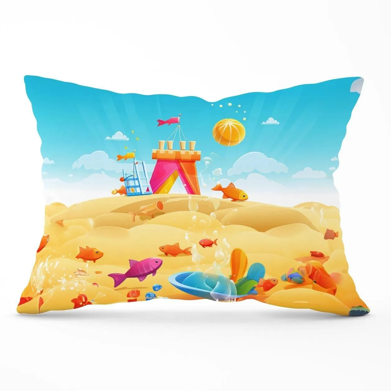Warren Reed - Designer Fishes On A Beach Holiday Cushions in Yellow