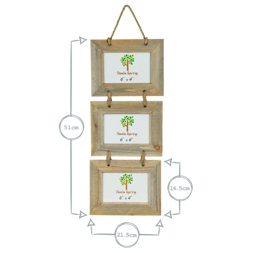 Nicola Spring Rustic Wooden Hanging 3 Photo Frames - 6 x 4" - Pack of 2 in Natural 3