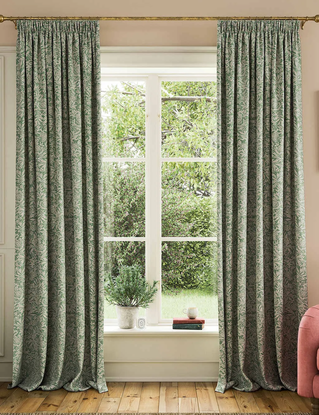Joules Twilight Ditsy Pure Cotton Pencil Pleat Curtains Green
