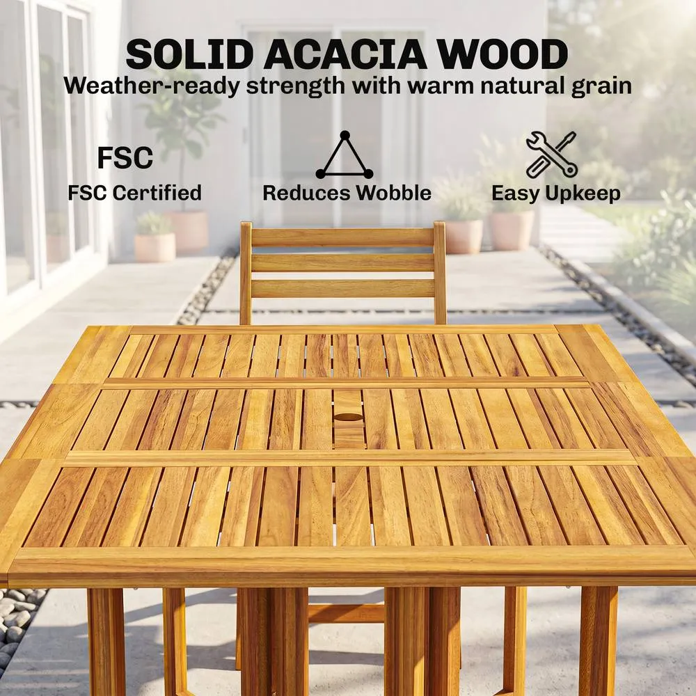 OUTSUNNY 7 Pieces Garden Dining Set with Extending Table, 6 Folding Chairs in Natural 4