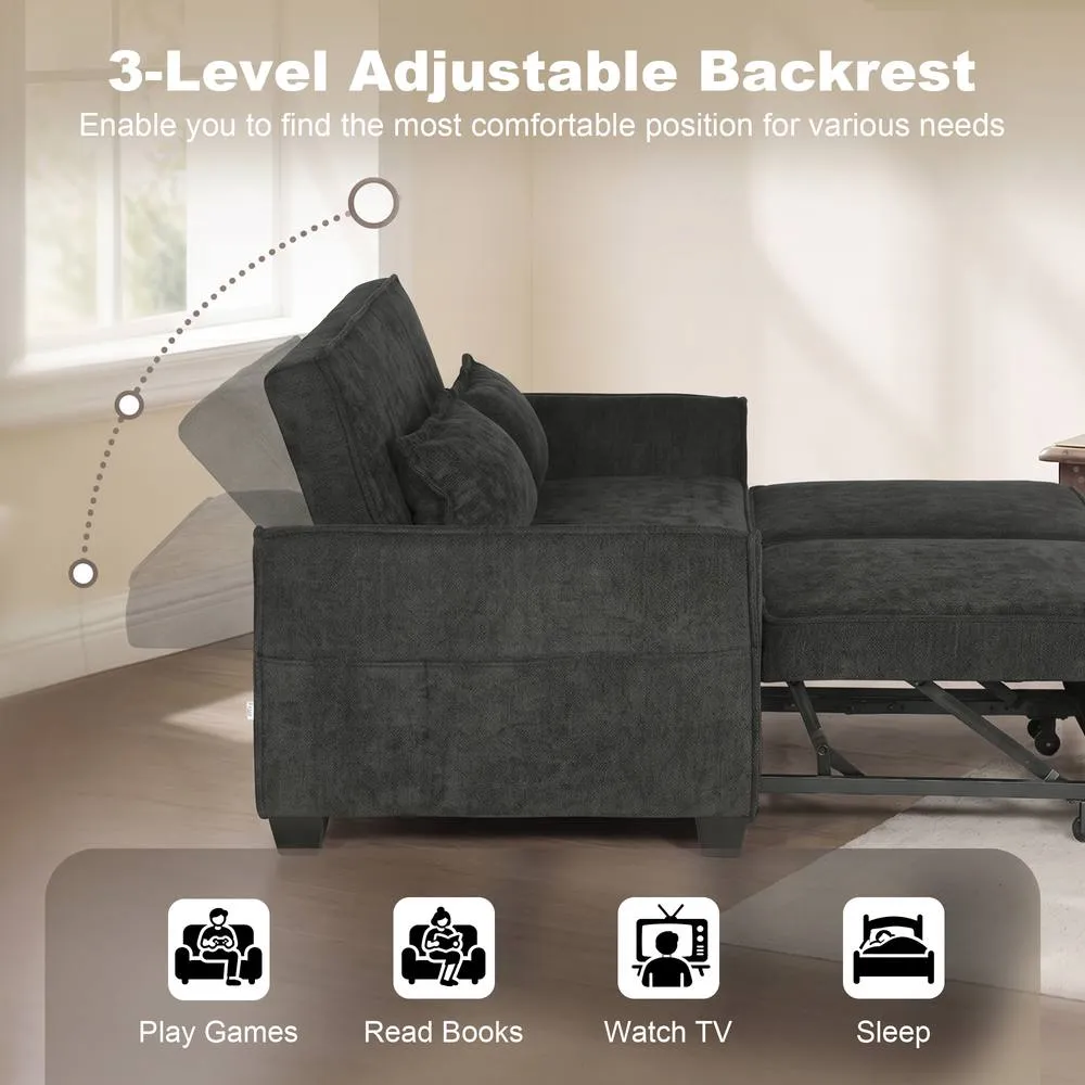 HOMCOM 2 Seater Sofa Bed, 4-in-1 Convertible Pull Out Sleeper Sofa, Black 5