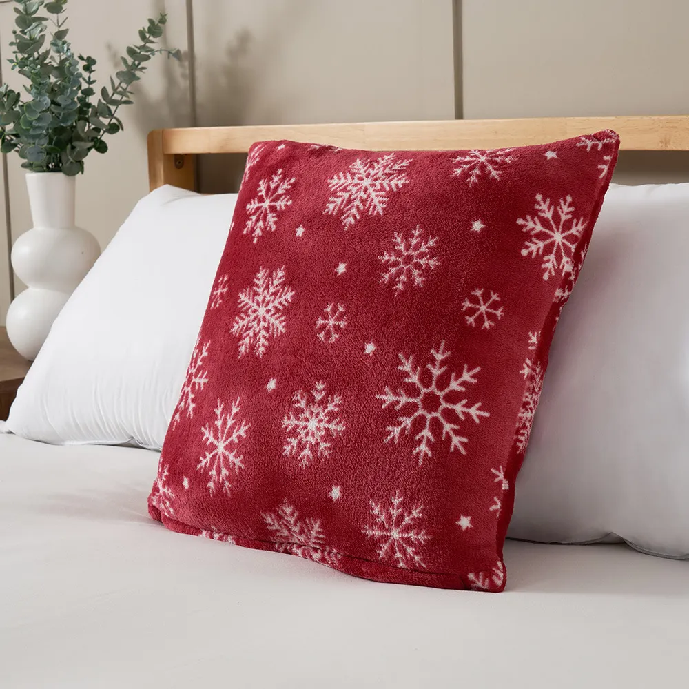 Christmas Snow Flake Cushion, Red
