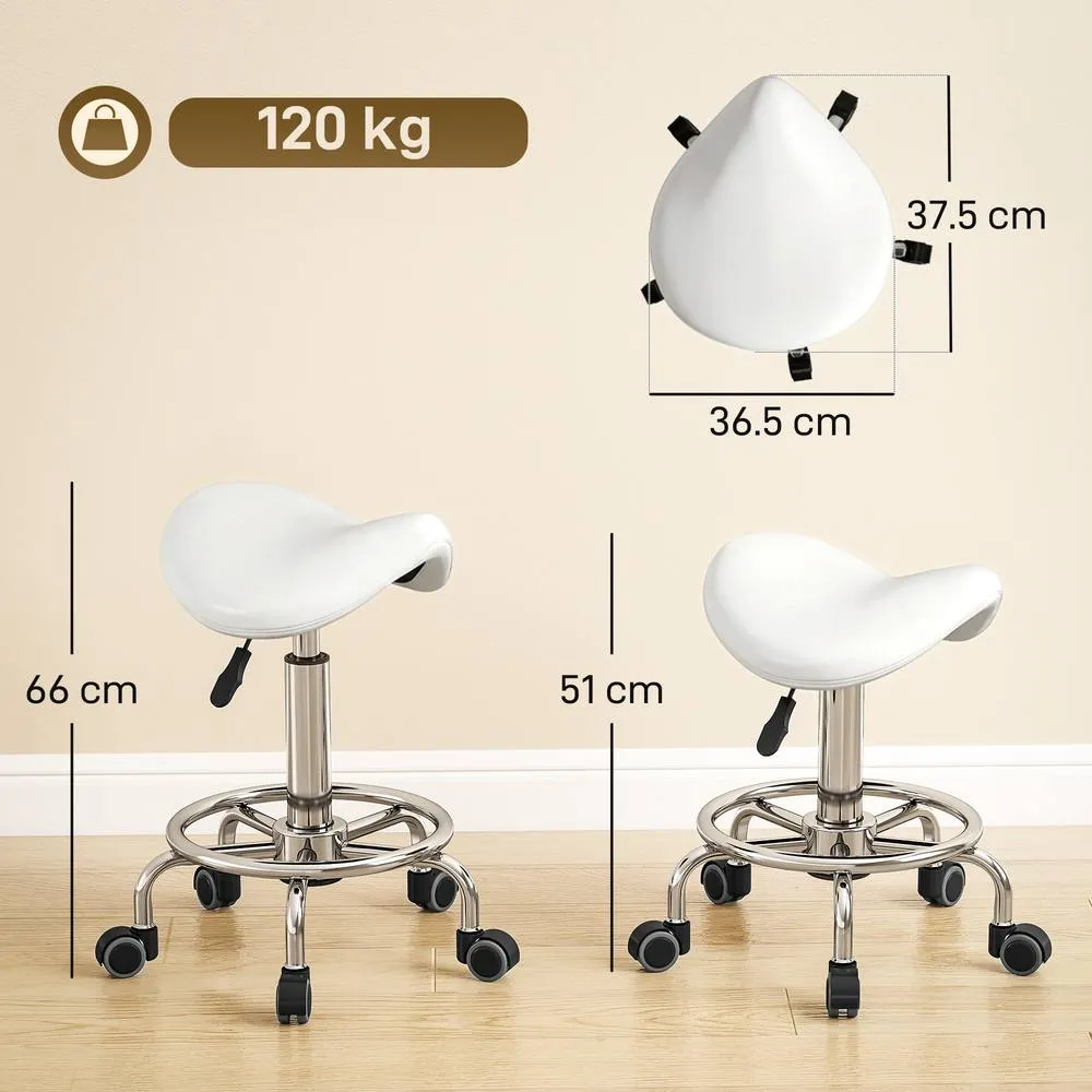 HOMCOM Saddle Chair, Rolling Salon Stool for Massage Spa in White 3