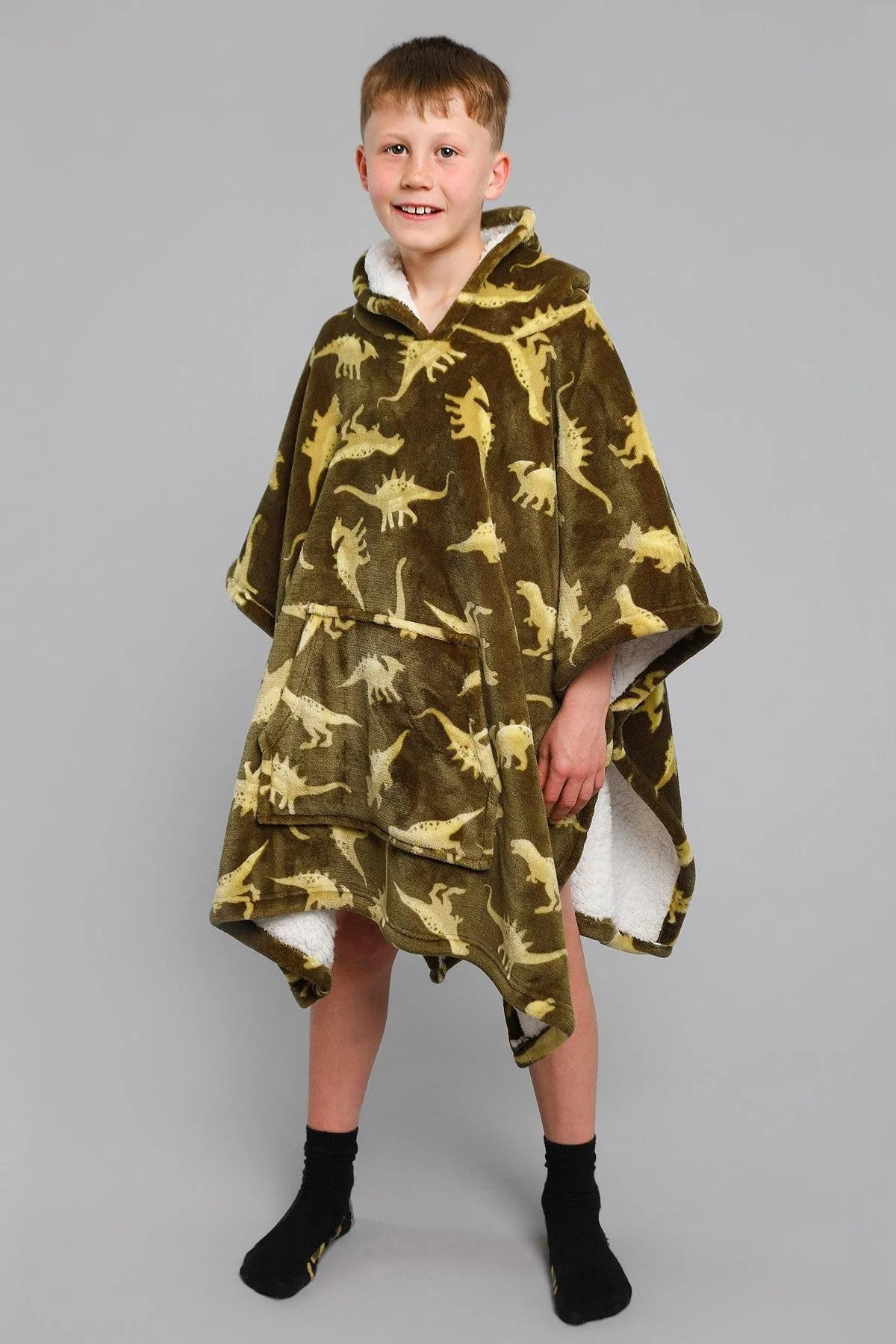 Bedlam 'Dino' Super Cosy Plush Hooded Throw in Green