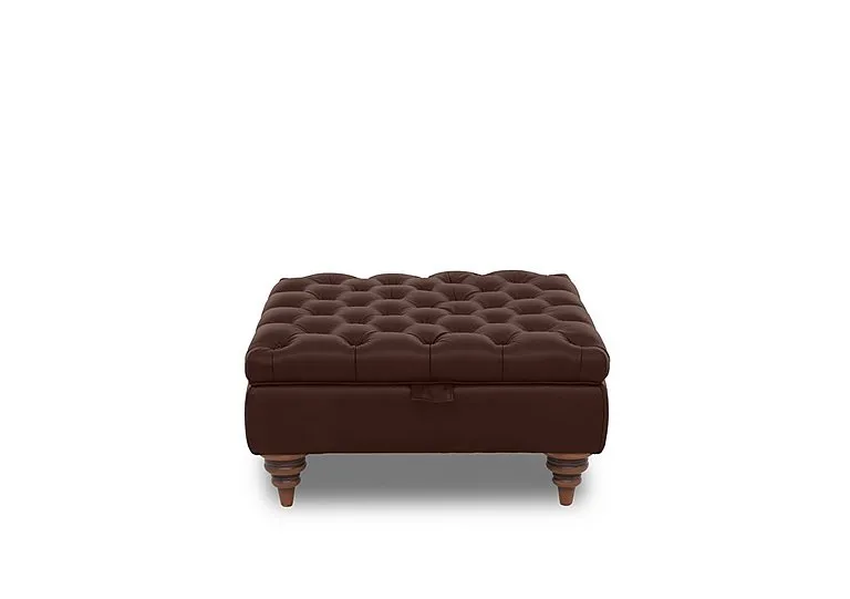 Columbus Leather Large Storage Footstool with Wooden Feet