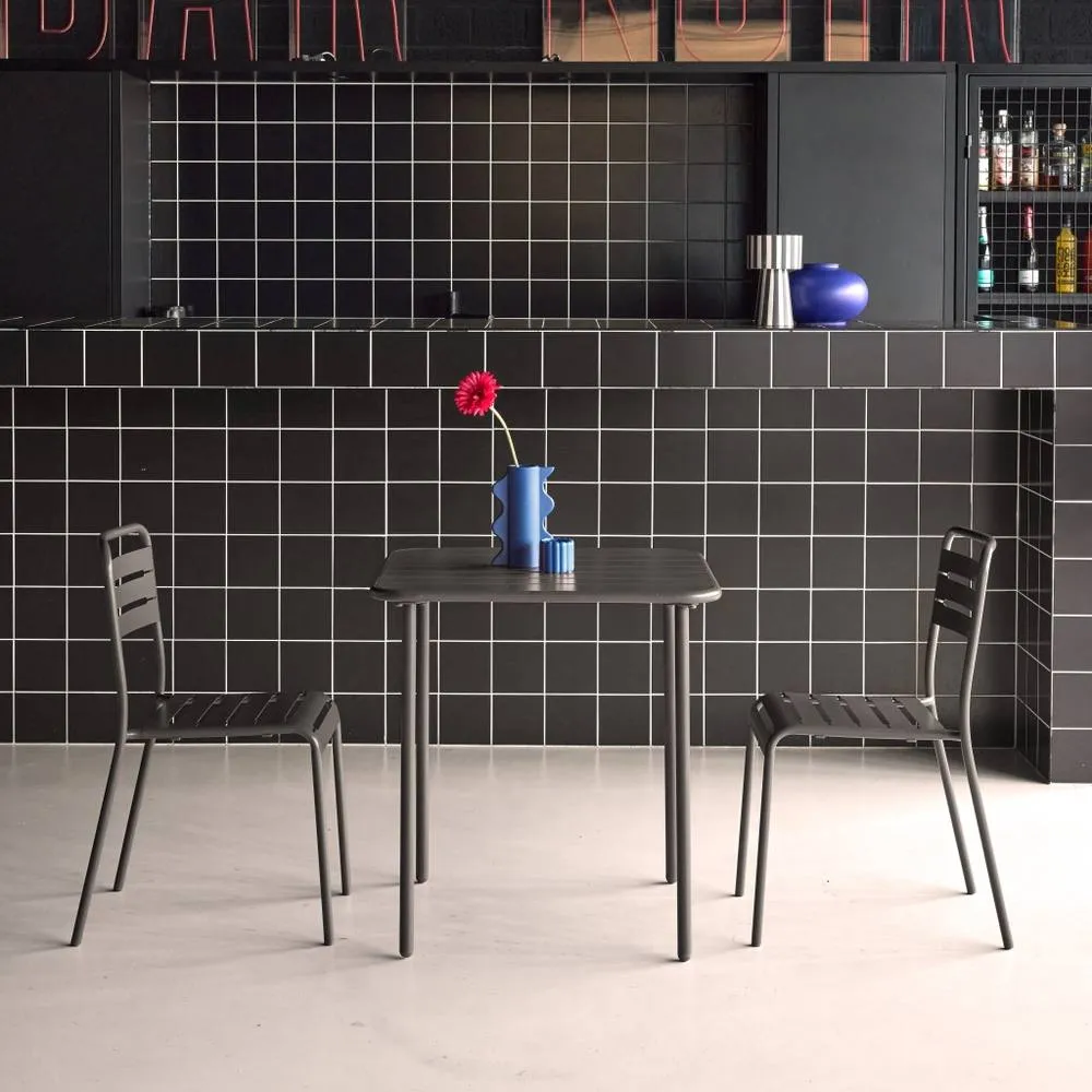 sweeek 2-seater Square Steel Garden Table Set With Chairs in Dark Grey 3