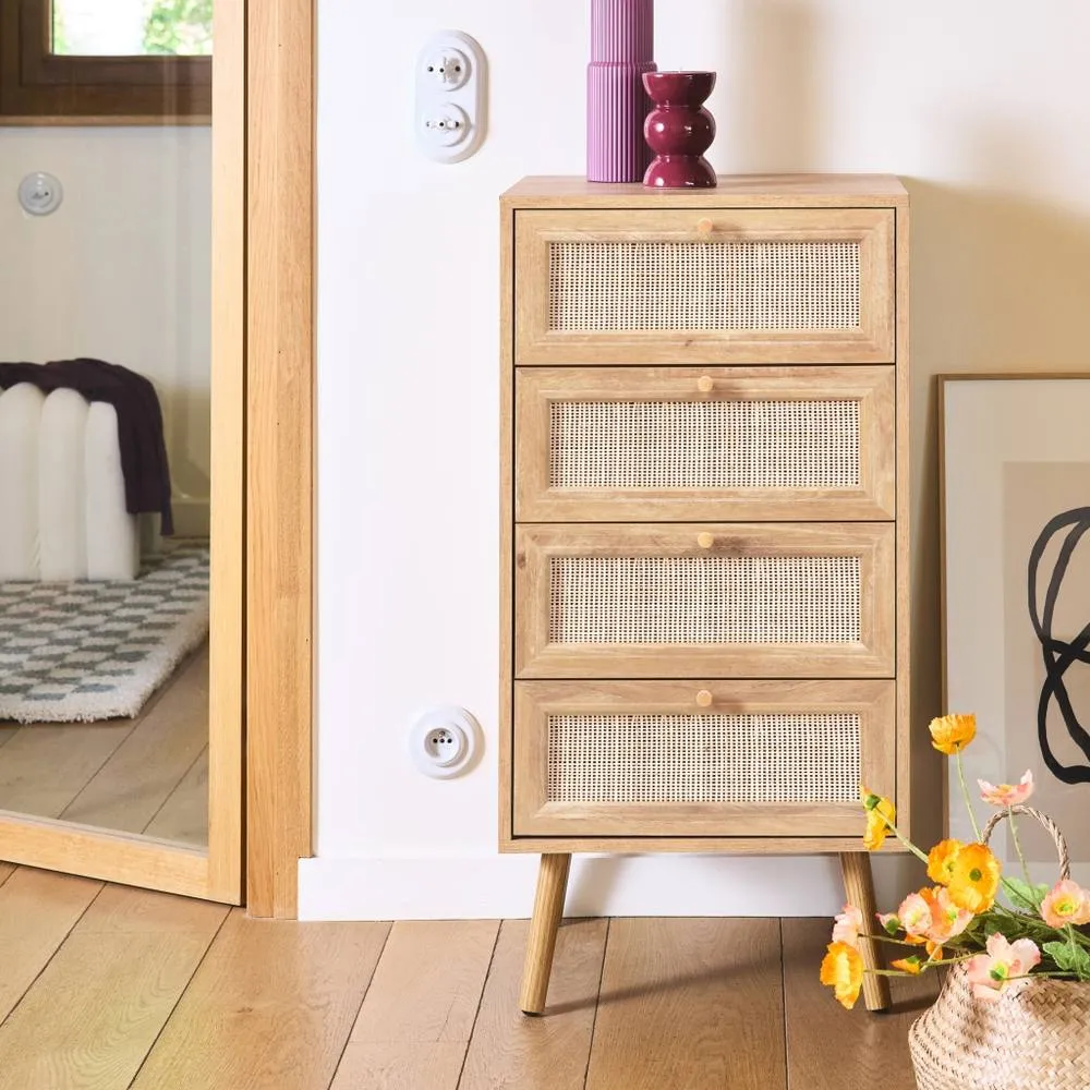 sweeek 4-drawer Chest With Wood & Cane Effect in Light Brown
