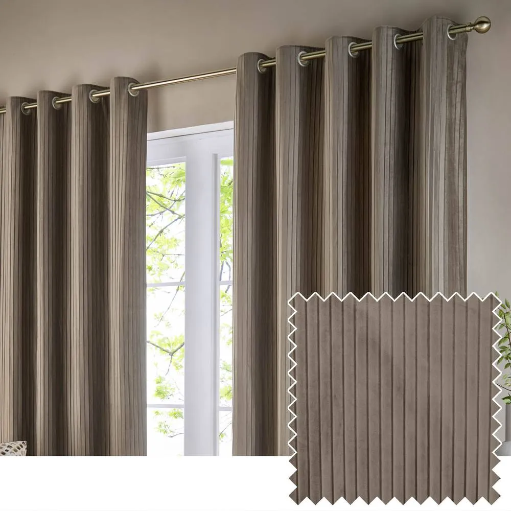Paoletti Corinthian Velvet Room Darkening Eyelet Curtain Pair in Light Brown 1