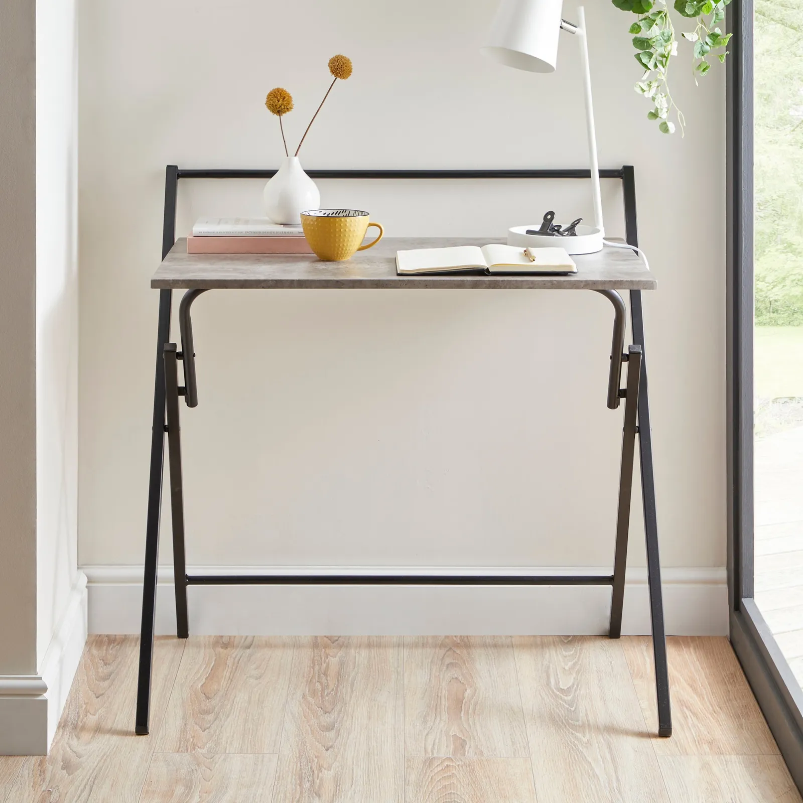 Evelyn Concrete Effect Folding Desk Grey