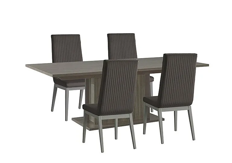 Venezia 160 cm Extending Dining Table and 4 Fluted Faux Leather Chairs Set - Grey