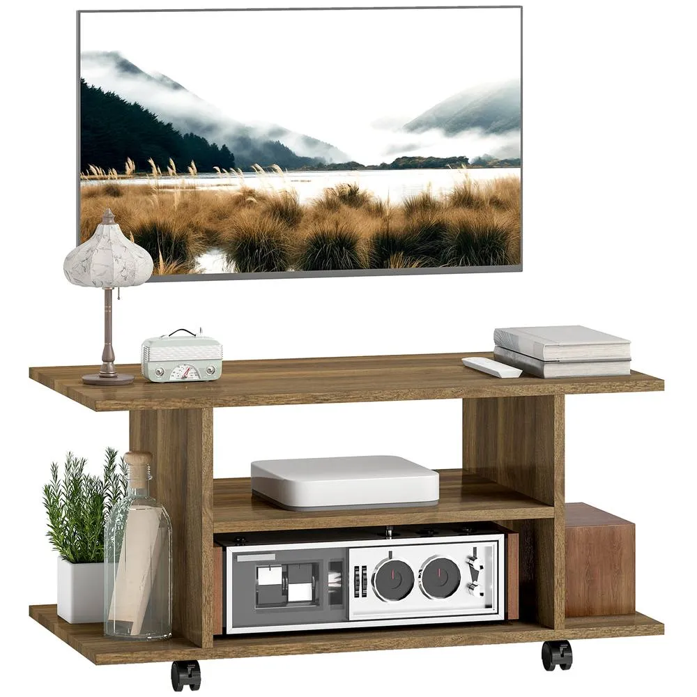 HOMCOM Modern TV Cabinet Stand Storage Shelves Table Mobile Walnut 2