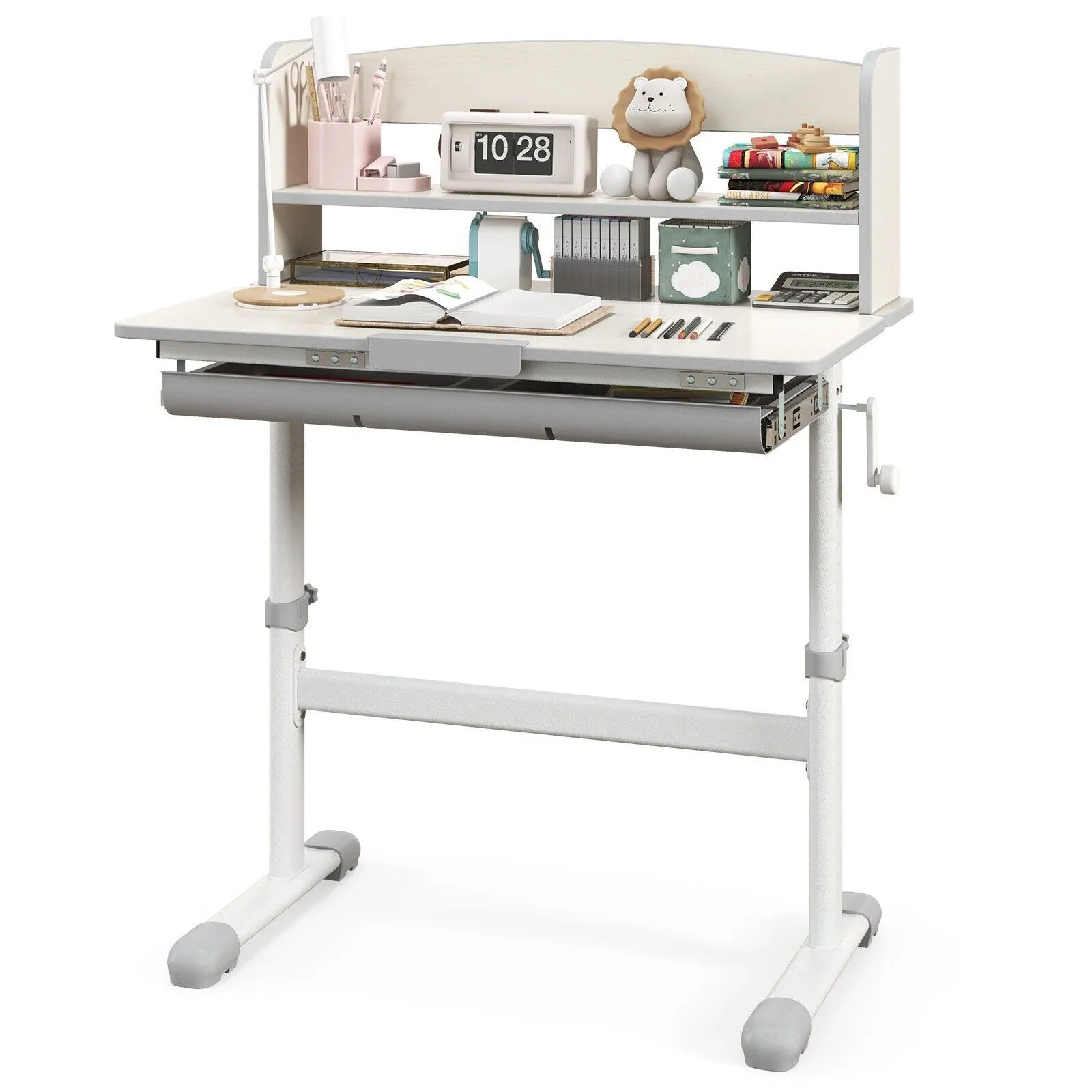 Costway Study Desk Height Adjustable Writing Table w/ Tilt Desktop in Grey