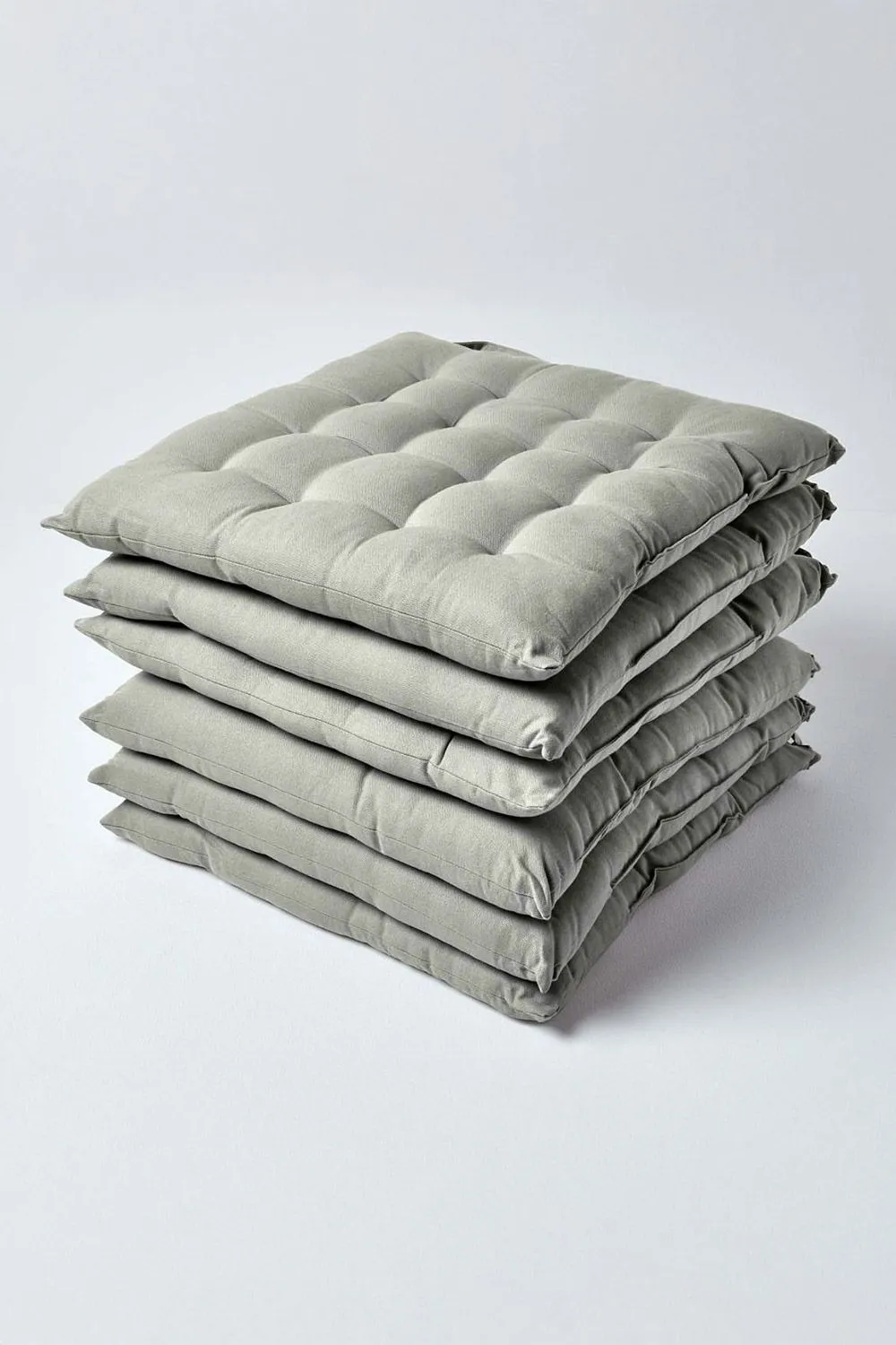 Homescapes 6 Pack Seat Pads Luxury 100% Cotton Indoor Outdoor Garden Cushion, 40cm in Grey 1
