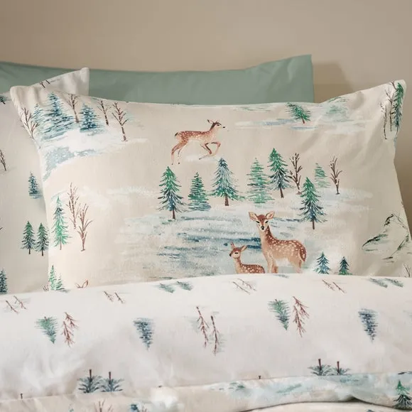 Catherine Lansfield Christmas Deer 100% Brushed Cotton Duvet Cover & Pillowcase Set 4
