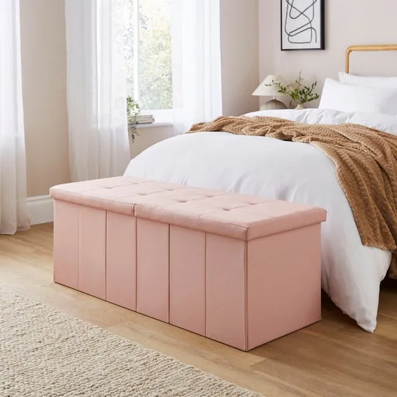 Faux Linen Bed Ottoman 1