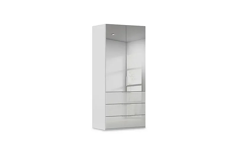 Haven 101cm 2 Door Combi Wardrobe with Mirror Doors and Glass Drawers - Silk Grey/Silk Grey Front