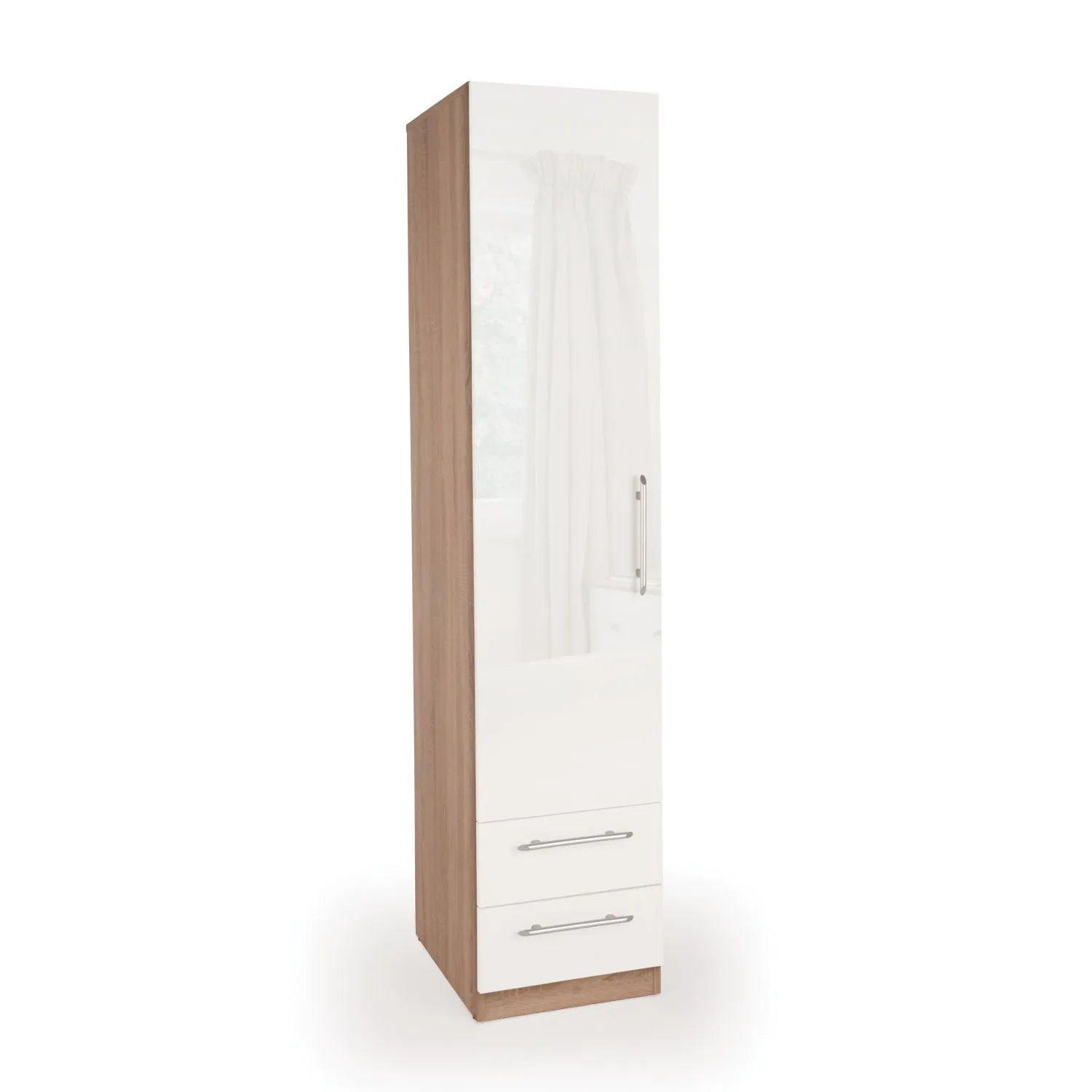 Kew High Gloss 2 Drawer Single Wardrobe White/Natural