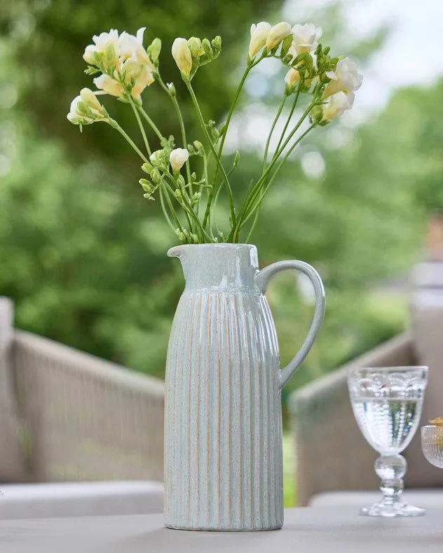 Dibor Traditional Tall Ribbed Blue Decorative Pitcher Jug Vase in Grey