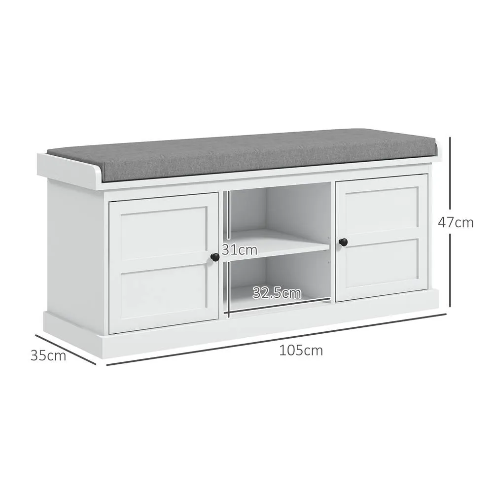 HOMCOM Shoe Bench with Cushioned Seat Adjustable Shelf for Hallway in White 3