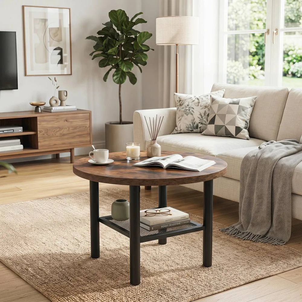Costway Round Coffee Table 2-Tier Modern Circular Center Table in Brown 5