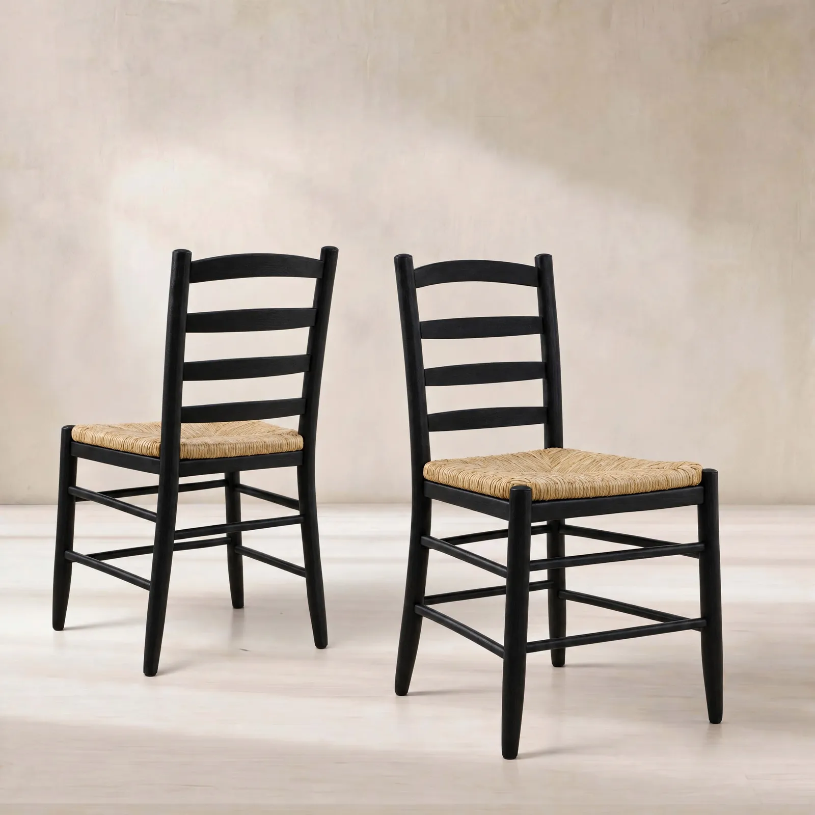 Pendleton Ladderback Side Dining Chair 4 Rung Mango, Black Wood | Barker & Stonehouse