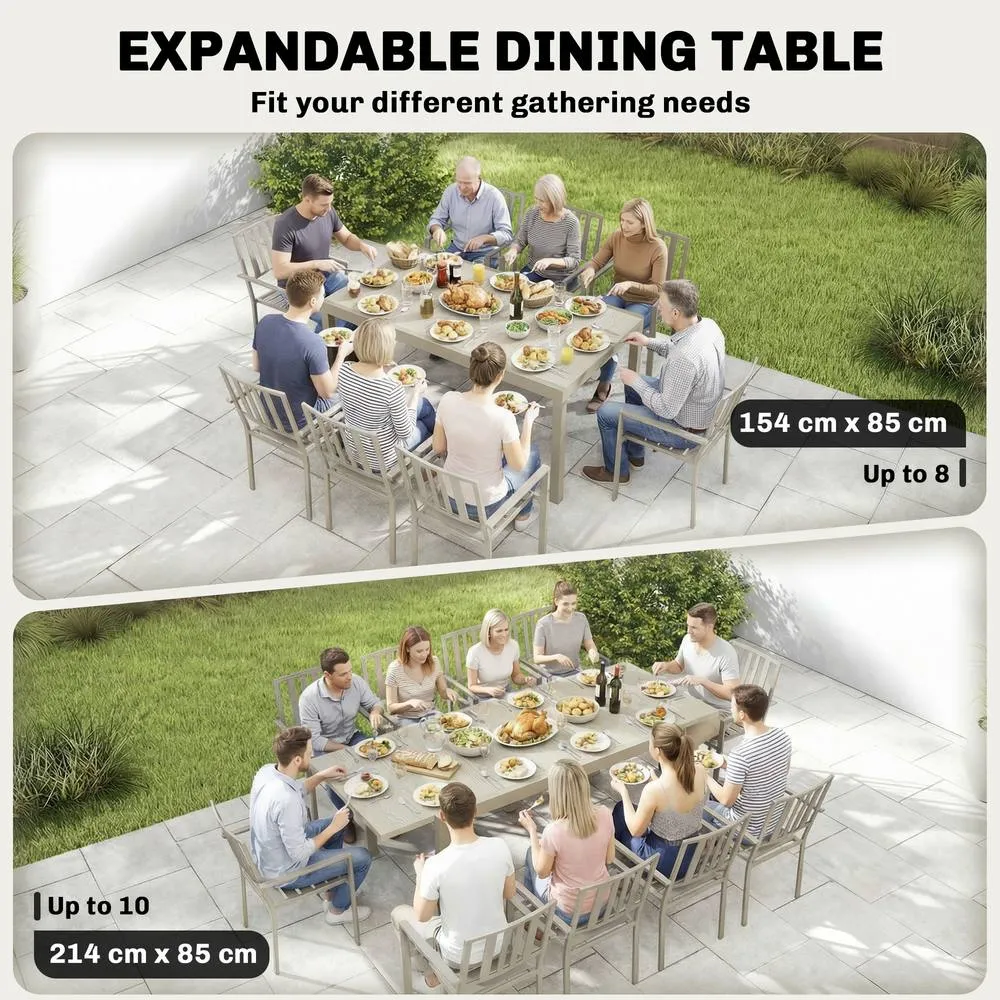 OUTSUNNY Extending Garden Table, Aluminium Outdoor Dining Table for 8-10 in Light Grey 4