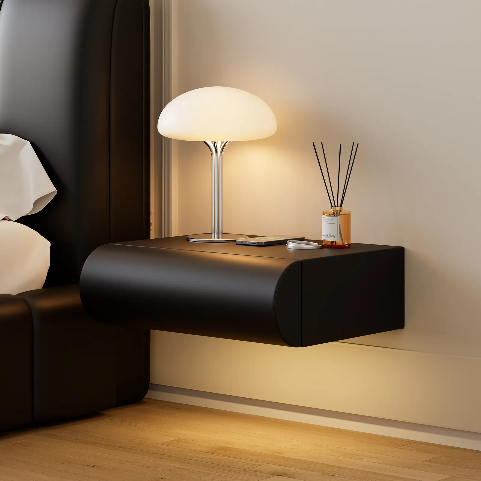 Humply Floating Smart Nightstand 1 Drawer Bedside Table in White Set of 2