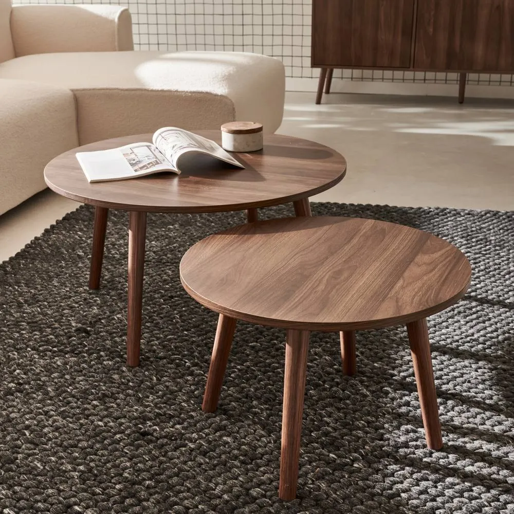 sweeek Pair Of Nesting Coffee Tables With Wood Effect in Dark Brown 1
