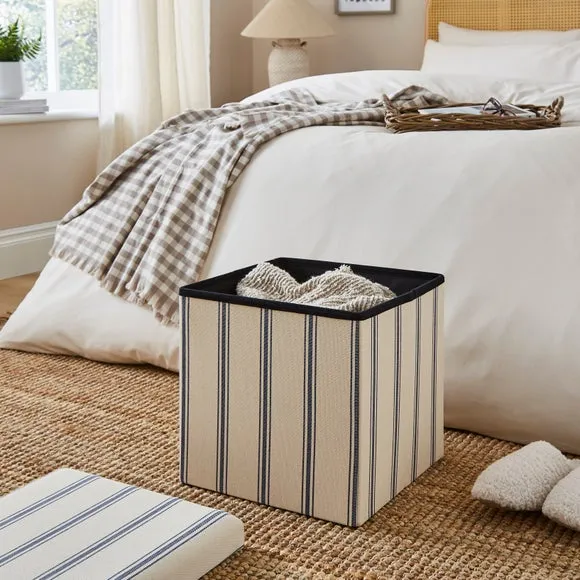 Faux Linen Folkstone Stripe Cube Ottoman 2