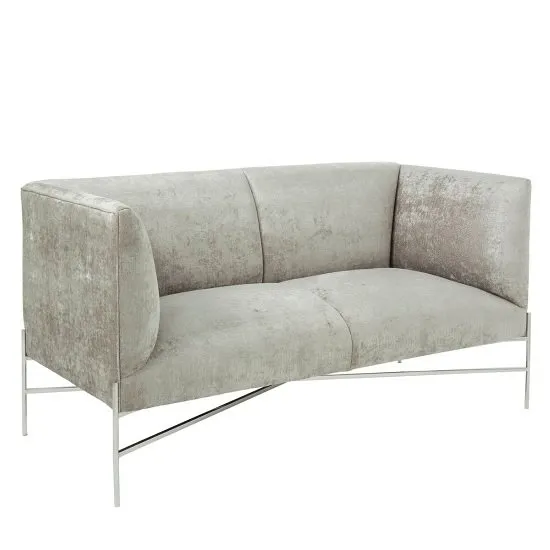 Blaze Fabric 2 Seater Sofa In Slate And Polished Stainless Steel