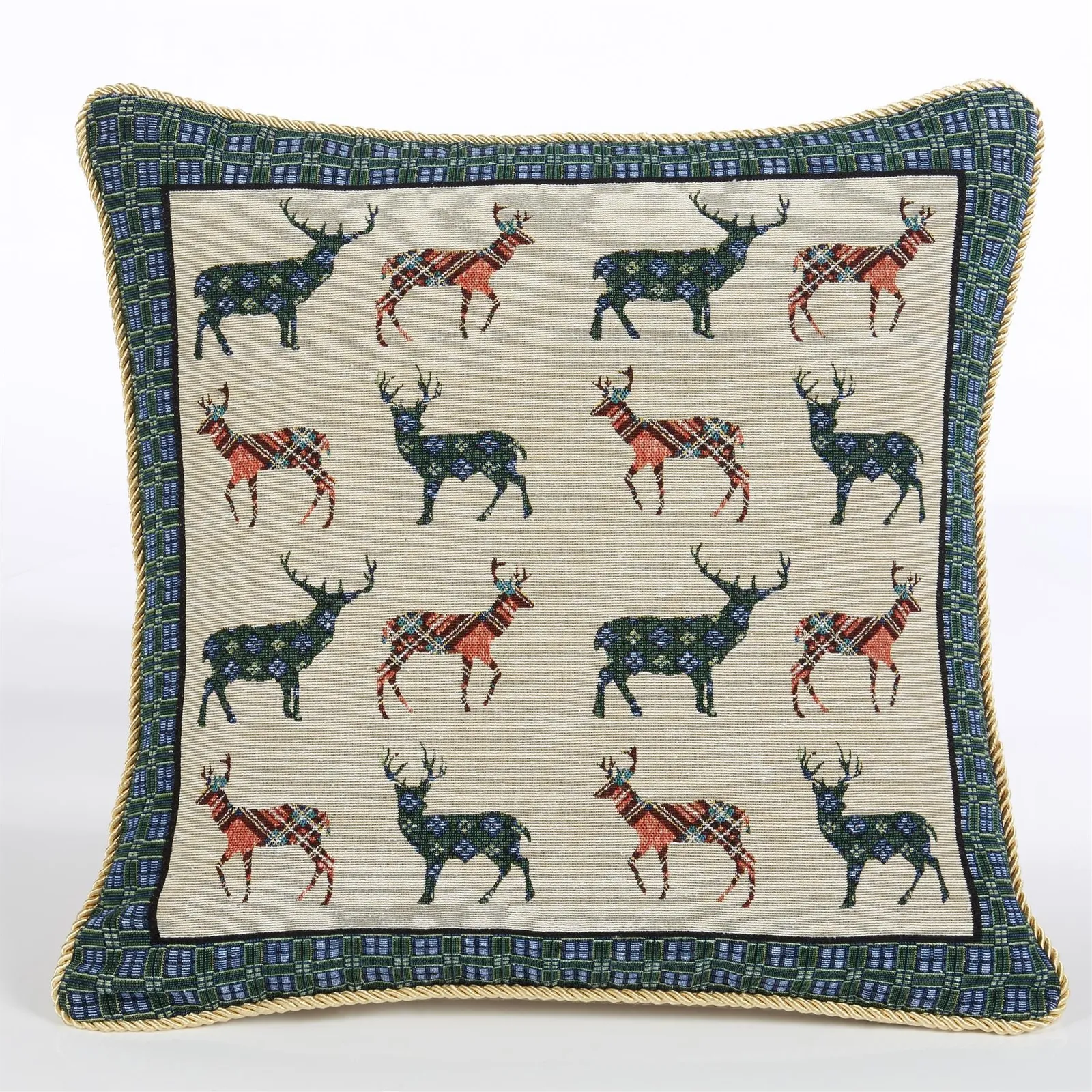 Luxury Living Christmas Stags Decorative Cushion With Pad 45cm x 45cm in Green
