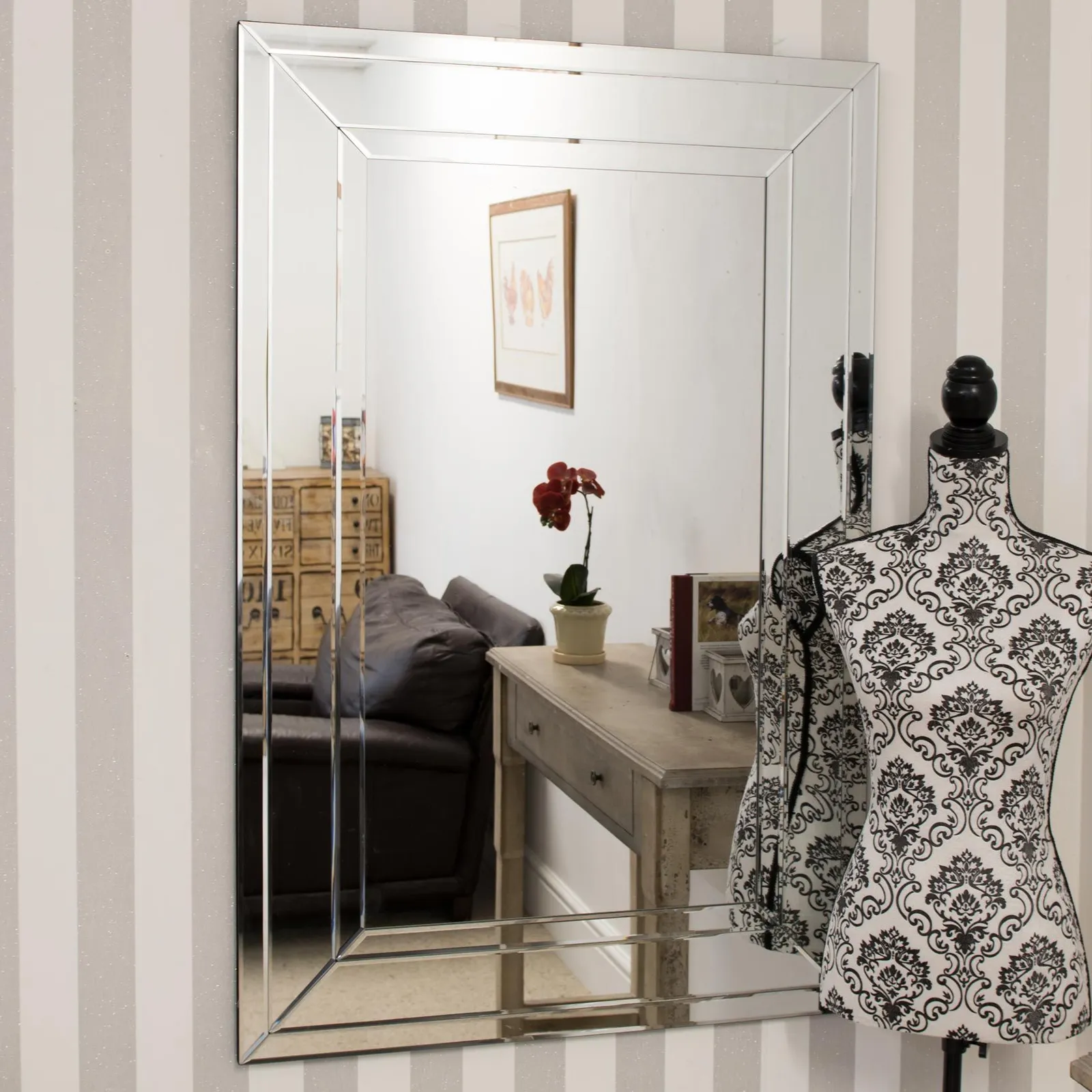 MirrorOutlet Langley All Glass Modern Bevelled Large Dress Mirror 120 x 80 CM in Silver