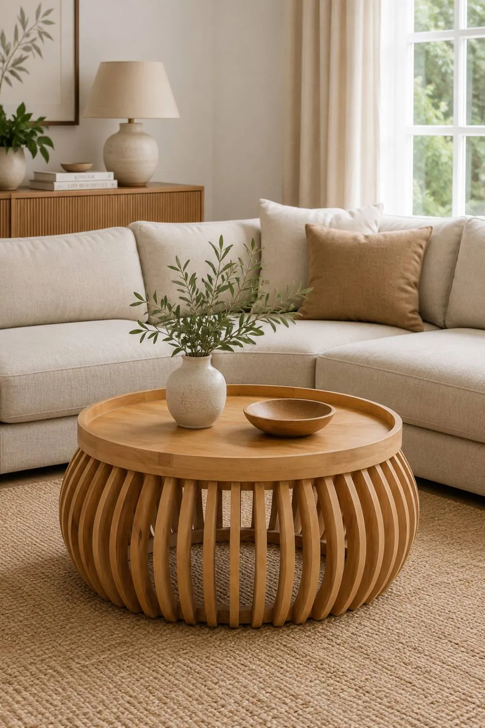 IH Design Ajmer Solid Wood Low Coffee Table in Tan