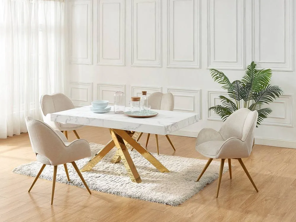 Vente-unique 6 - 10 Seater Extendable Dining Table In MDF & Metal - White and 5