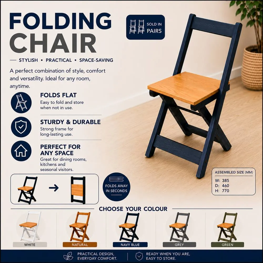 Seconique Santos Folding Chair (Box of 2) White/Distressed Waxed Pine in White 6
