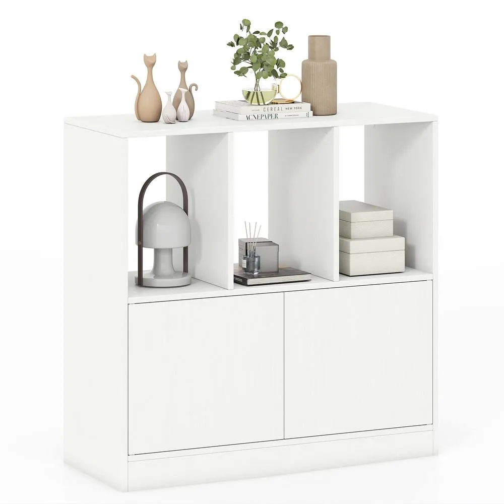 Costway 3-Cube Bookcase 3-Tier Bookshelf w/Cabinet Modern Storage Organizer in White