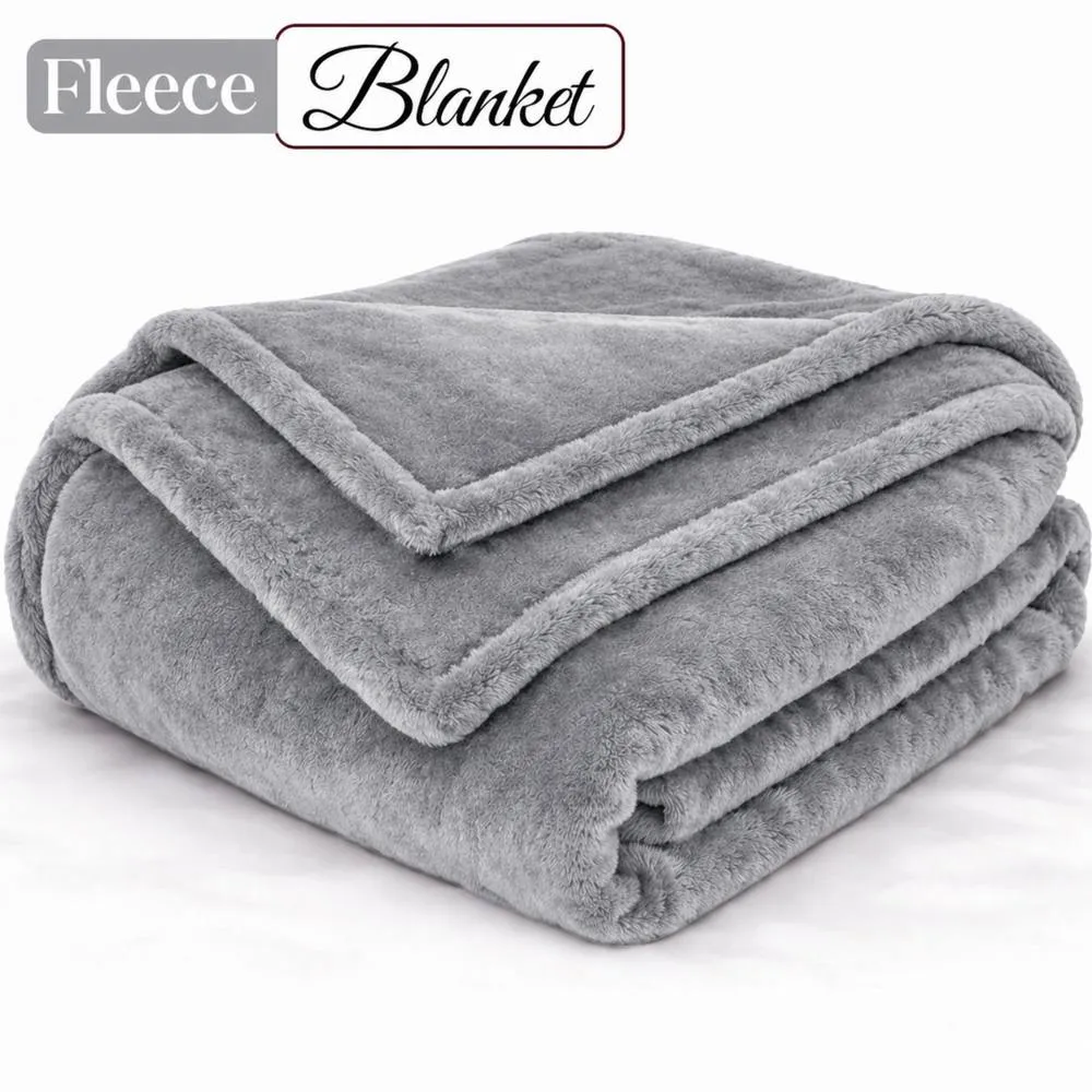 Pamposh Extra Large Flannel Fleece Blanket Reversible Bed & Sofa Throw in Silver