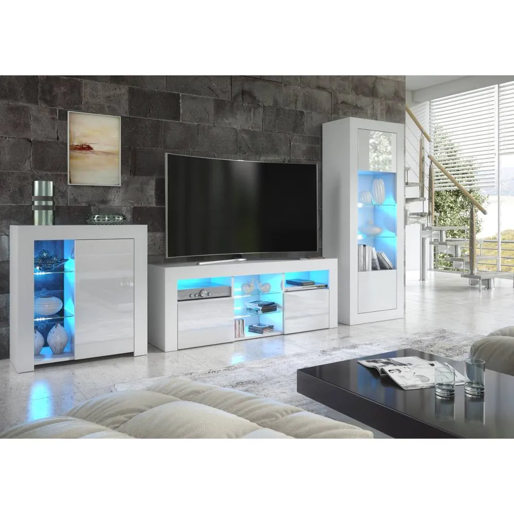 Creative Furniture Pulse TV Unit 145cm - White with Gloss Doors + LED Lights 3