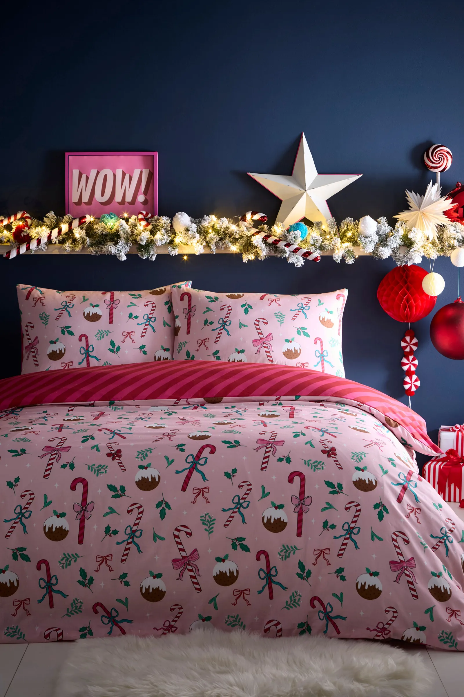 Fusion 'Festive Fancy ' Festive Print Duvet Cover Set in Pink