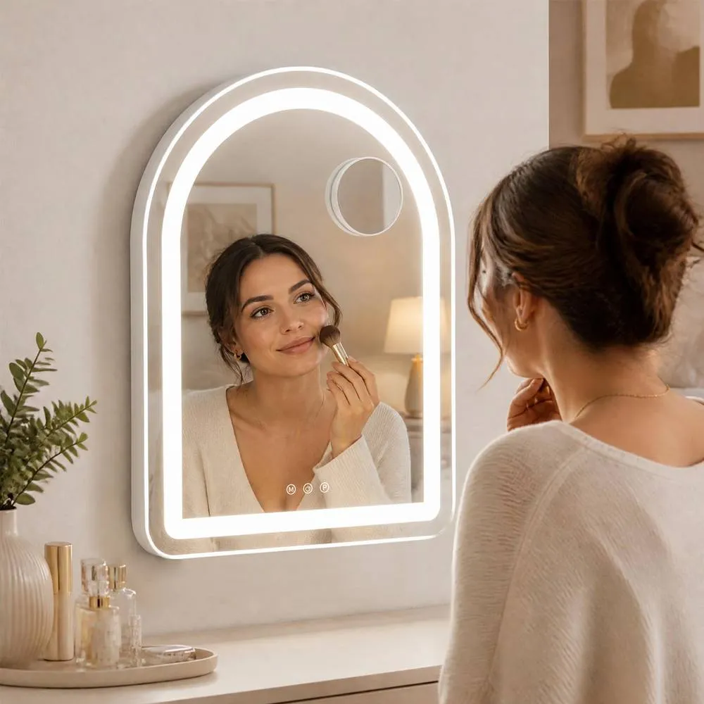 Costway Arched Vanity Mirror LED Lights White Makeup Mirror 2