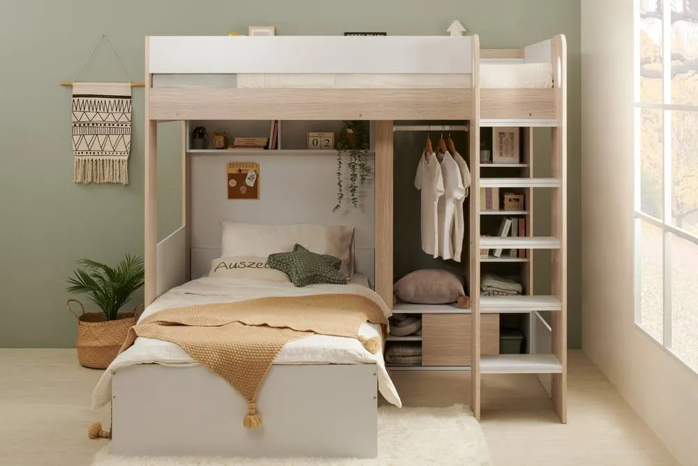 Flair Hampton L Shape Bunk Bed with Wardrobe in White 2
