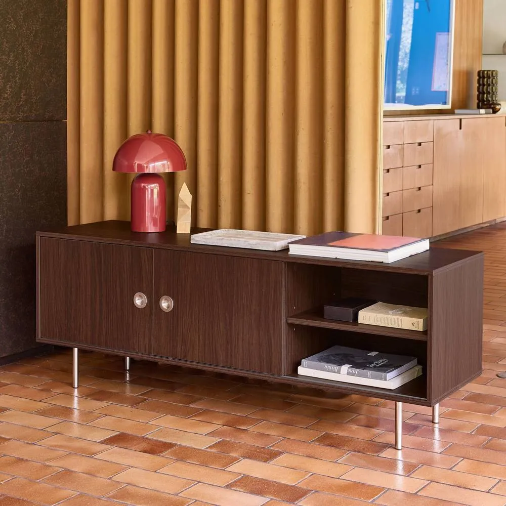 sweeek Vintage TV stand with wood decor & stainless steel, 2 doors 140cm in Dark Brown 6