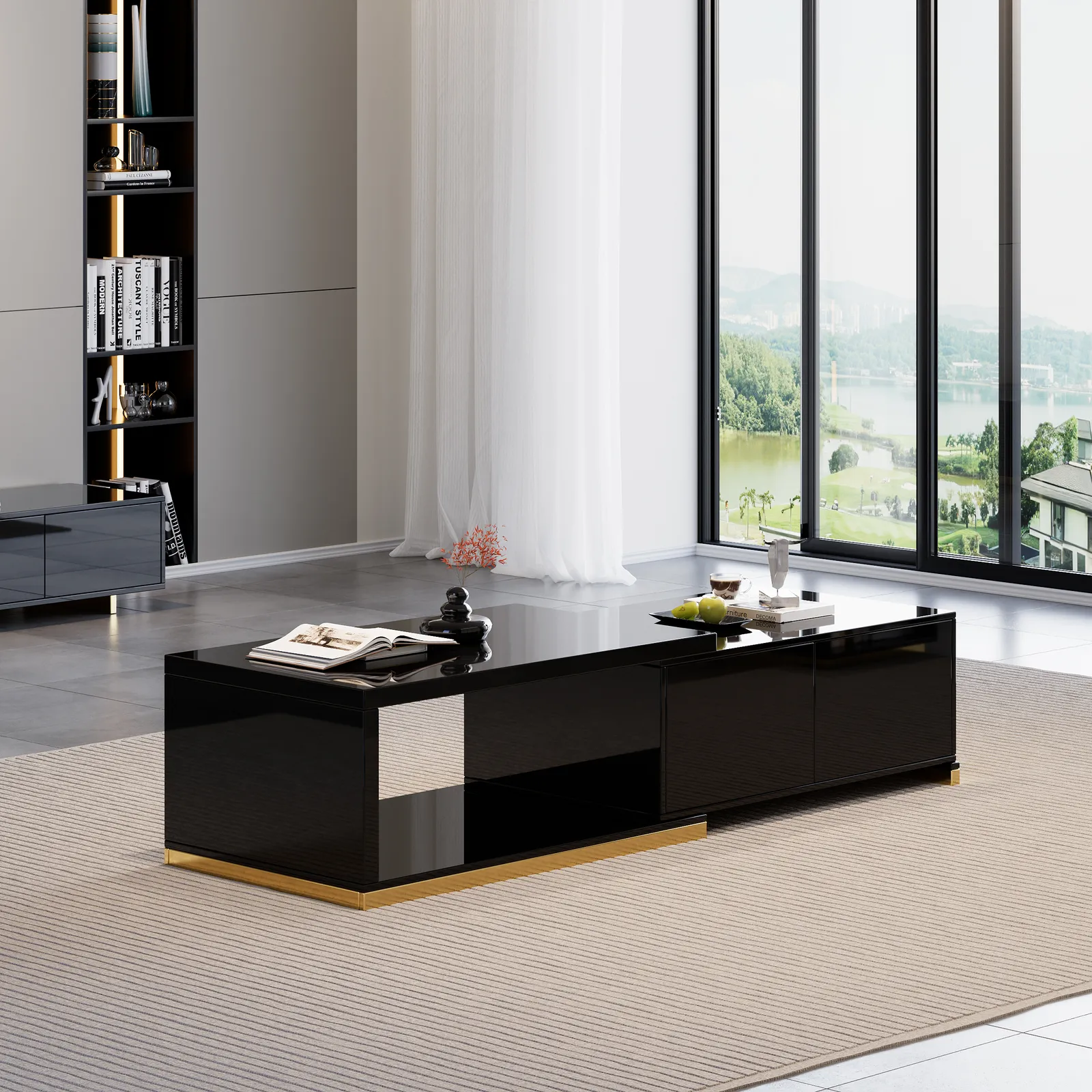 Mordel 39.4" Rectangle Wood Extendable Black Coffee Table